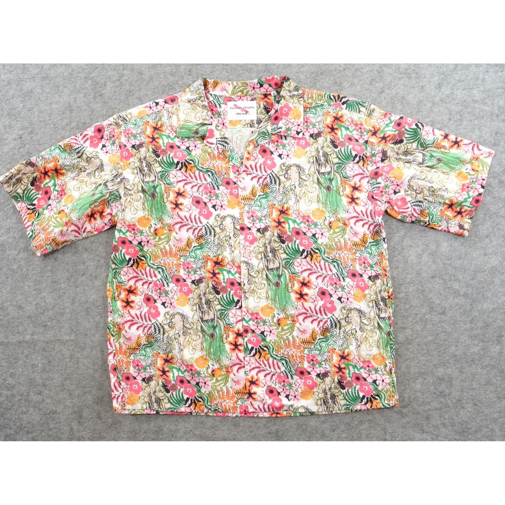 Tsumori Chisato Nico Top Womens Small Pink Button Floral Art Print Short Sleeve